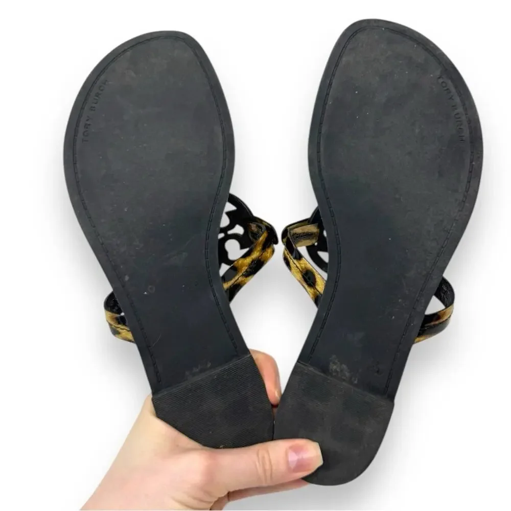 Tory Burch Patent Leather Leopard Miller Thong Sandal Brown Tan 8 Women’s